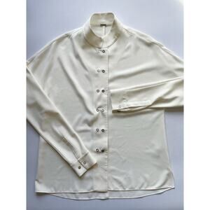 Women's Elie Tahari Ivory Double Snap Up Long Sleeve Blouse Size XS